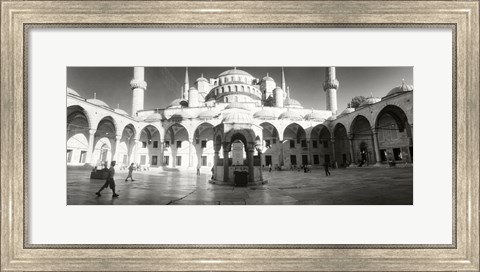 Framed Courtyard of Blue Mosque in Istanbul, Turkey (black and white) Print