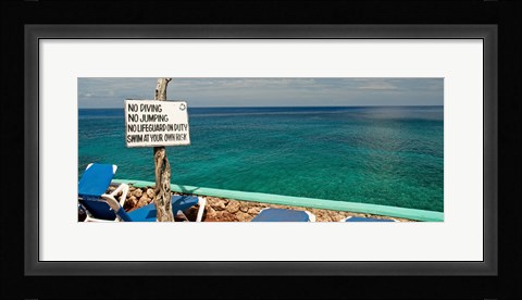 Framed Sign at Xtabi Hotel above cliffs, Negril, Westmoreland, Jamaica Print