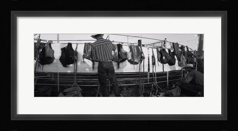Framed Cowboy with tacks at rodeo, Pecos, Texas Print