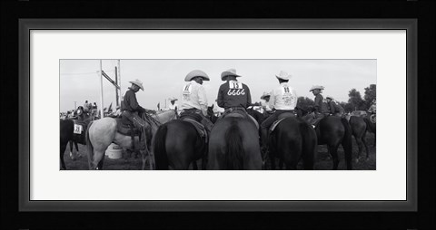 Framed Cowboys on horses at rodeo, Wichita Falls, Texas, USA Print