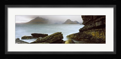 Framed Rock formations at coast, Black Cuillin, Elgol, Isle of Skye, Inner Hebrides, Highlands Region, Scotland Print