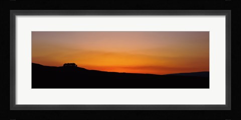 Framed Silhouette of a tree at dusk, Kirkcarrion, Middleton-In-Teesdale, County Durham, England Print
