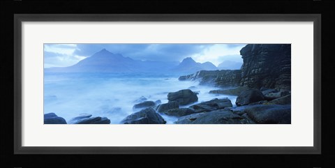 Framed Black Cuillin and waves at coast, Elgol, Isle of Skye, Inner Hebrides, Highlands Region, Scotland Print