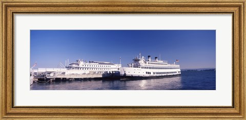 Framed Ferries at dock, San Francisco, California, USA Print