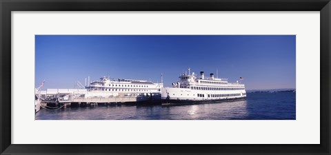 Framed Ferries at dock, San Francisco, California, USA Print