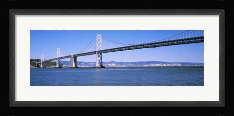Framed Suspension bridge across the bay, Bay Bridge, San Francisco Bay, San Francisco, California, USA Print
