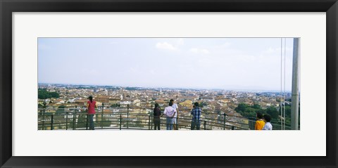 Framed Tourists looking at city from Leaning Tower Of Pisa, Piazza Dei Miracoli, Pisa, Tuscany, Italy Print