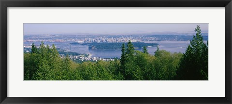 Framed Vancouver viewed from from a far, British Columbia, Canada Print