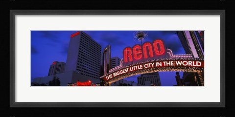 Framed Low angle view of the Reno Arch at dusk, Virginia Street, Reno, Nevada, USA 2013 Print