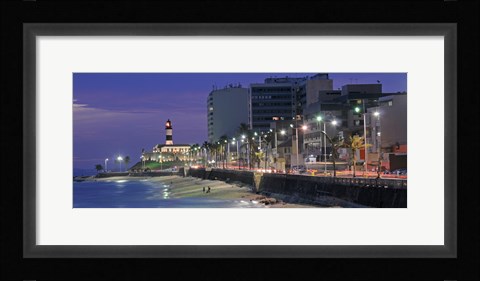 Framed Buildings at Porto Da Barra Beach with Forte De Santo Antonio Lighthouse at evening, Salvador, Bahia, Brazil Print