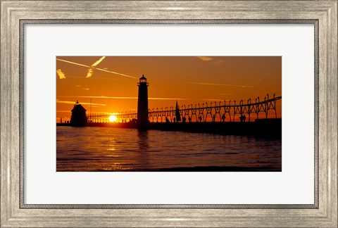 Framed Grand Haven Lighthouse at sunset, Grand Haven, Michigan, USA Print