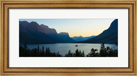 Framed Sunset over St. Mary Lake with Wild Goose Island, US Glacier National Park, Montana, USA Print