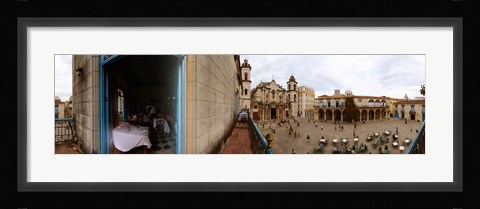 Framed Balcony overlooking the Plaza de la Catedral, Old Havana, Havana, Cuba Print