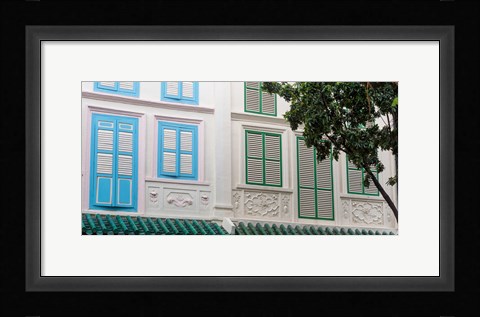 Framed Restored Building with Blue Door in Chinatown, Singapore Print