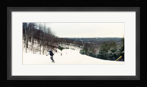 Framed People skiing and snowboarding on Hunter Mountain, Catskill Mountains, Hunter, Greene County, New York State, USA Print