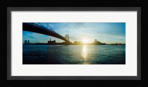 Framed Suspension bridge over a river, Williamsburg Bridge, East River, Lower East Side, Manhattan, New York City, New York State Print