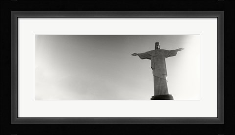 Framed Low angle view of Christ The Redeemer, Corcovado, Rio de Janeiro, Brazil (black and white) Print