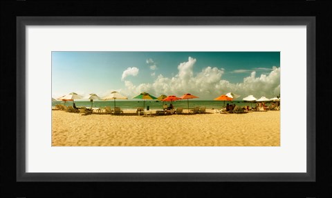 Framed People relaxing under umbrellas on the beach, Morro De Sao Paulo, Tinhare, Cairu, Bahia, Brazil Print