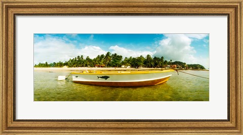 Framed Small wooden boat moored on the beach, Morro De Sao Paulo, Tinhare, Cairu, Bahia, Brazil Print