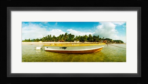 Framed Small wooden boat moored on the beach, Morro De Sao Paulo, Tinhare, Cairu, Bahia, Brazil Print