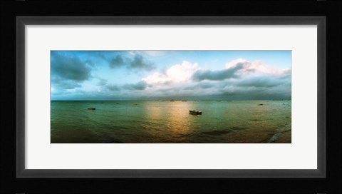 Framed Small wooden boat in the ocean, Morro De Sao Paulo, Tinhare, Cairu, Bahia, Brazil Print