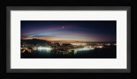 Framed Rio de Janeiro lit up at night viewed from Sugarloaf Mountain, Brazil Print