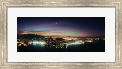 Framed Rio de Janeiro lit up at night viewed from Sugarloaf Mountain, Brazil Print
