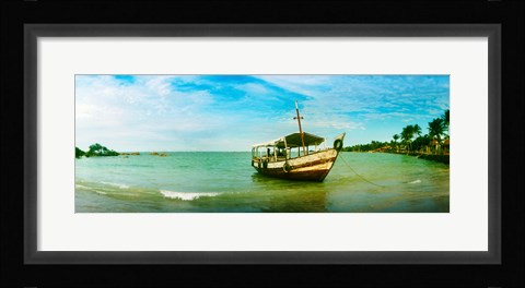 Framed Wooden boat moored on the beach, Morro De Sao Paulo, Tinhare, Cairu, Bahia, Brazil Print
