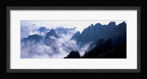 Framed High angle view of misty mountains, Huangshan Mountains, Anhui Province, China Print
