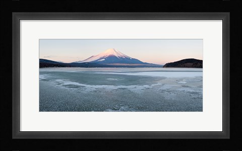 Framed Yamanaka Lake covered with ice and Mt Fuji in the background, Yamanakako, Yamanashi Prefecture, Japan Print