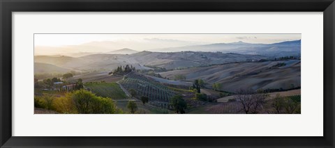 Framed Valley at sunrise, Val d'Orcia, Tuscany, Italy Print