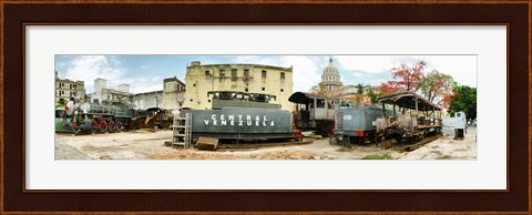 Framed Old trains being restored, Havana, Cuba Print