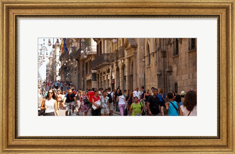 Framed Tourists walking in a street, Calle Ferran, Barcelona, Catalonia, Spain Print