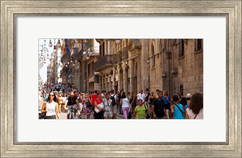 Framed Tourists walking in a street, Calle Ferran, Barcelona, Catalonia, Spain Print