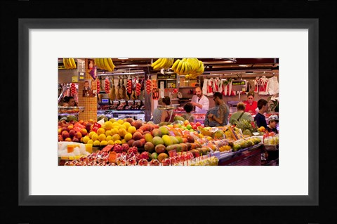 Framed Fruits at market stalls, La Boqueria Market, Ciutat Vella, Barcelona, Catalonia, Spain Print