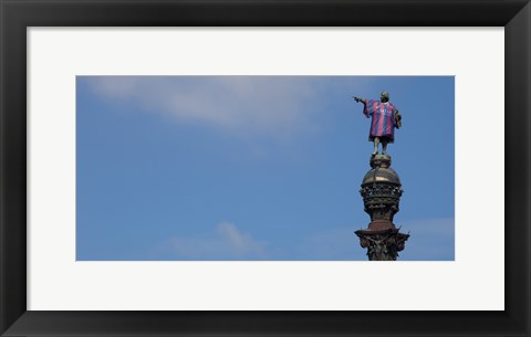 Framed Low angle view of a monument, Columbus Monument wearing soccer jersey, Barcelona, Catalonia, Spain Print