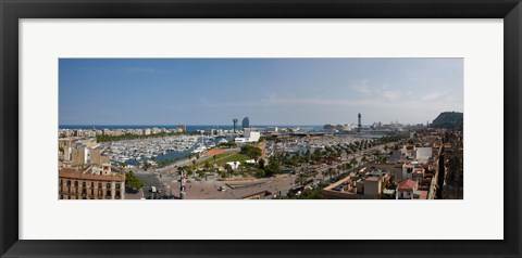 Framed High angle view of a harbor, Port Vell, Barcelona, Catalonia, Spain Print