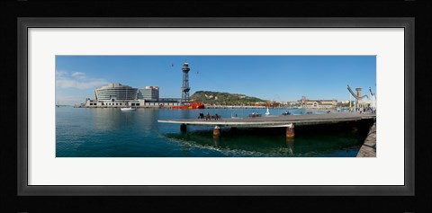 Framed Pier on the sea with World Trade Centre in the background, Port Vell, Barcelona, Catalonia, Spain Print