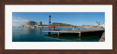 Framed Pier on the sea with World Trade Centre in the background, Port Vell, Barcelona, Catalonia, Spain Print