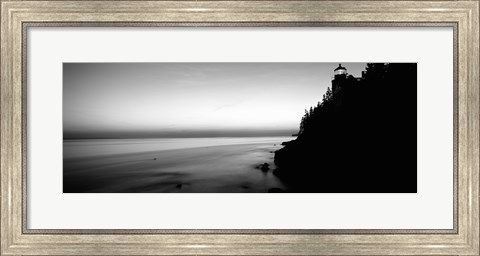 Framed Lighthouse on the coast in black and white, Bass Head Lighthouse Maine Print