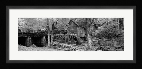 Framed Glade Creek Grist Mill, Babcock State Park, West Virginia, USA (Black &amp; White) Print