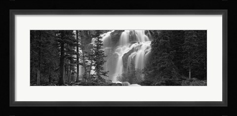 Framed Waterfall in a forest, Banff, Alberta, Canada (black and white) Print