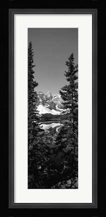 Framed Lake in front of mountains in black and white, Banff, Alberta, Canada Print