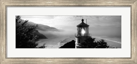 Framed Heceta Head Lighthouse in Black and White, Oregon Print