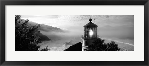 Framed Heceta Head Lighthouse in Black and White, Oregon Print
