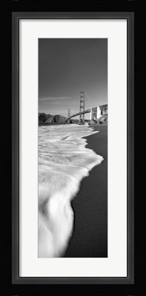 Framed Suspension bridge across a bay in black and white, Golden Gate Bridge, San Francisco Bay, San Francisco, California, USA Print