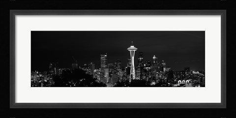 Framed Seattle Space Needle at Night 2010 Print