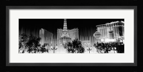 Framed Las Vegas Hotels at Night (black &amp; white) Print