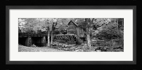 Framed Black &amp; White View of Glade Creek Grist Mill, Babcock State Park, West Virginia, USA Print