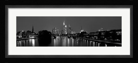 Framed Reflection of buildings in water, Main River, Frankfurt, Hesse, Germany Print